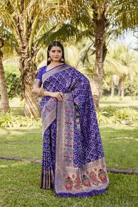 Puro Ghar Chola Bandhej Paithani seda Sari para adultos tela de encaje Floral Original estirable Zari tejido trabajo étnico Bandanas - Product Image 5