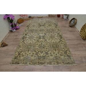 พรมตุรกีวินเทจขน5.2x9.4ft เบจสีน้ำตาลอมเบจสานแบนพร้อมลวดลายเย็บปะติดปะต่อกันสำหรับตกแต่งห้องนั่งเล่นหรือใช้ในห้องโถง - Product Image 1