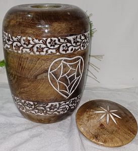 10.5" Handmade Mangowood Urns Memorial Wooden <b>Keepsake</b> Adult <b>Ashes</b> Funeral Urns with Lid and Design Urn <b>for</b> Human & Pet <b>Ashes</b> - Product Image 2
