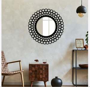 Miroir mural en métal au design attrayant en laiton AK avec cadre rond noir Miroir mural unique pour décor d'hôtel/décor à la maison - Product Image 1