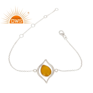 Devil Eye Design Yellow Chalcedony Gemstone Bracelet <b>Indian</b> Gold Plated Sterling <b>Silver</b> Chain Bracelet Jewelry Supplier - Product Image 4