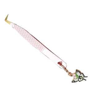 Labubu Nuevo estilo Durable Recubrimiento en polvo Rosa Pinzas para pestañas de acero inoxidable Mango de corazón de 45 grados Pestañas de Punta lisa - Product Image 1