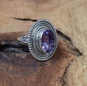 925 Plata de Ley sólida clásico mejor diseño hecho a mano cabujón anillo amatista piedra preciosa 925 Plata estampada joyería de plata de moda - Product Image 3