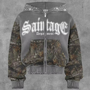 เสื้อฮู้ดผู้ชายทรงปกติ ผ้าฝ้าย 100% ซิปหน้า สำหรับฤดูหนาว น้ำหนัก 450GSM พิมพ์ลาย DTG มีกระเป๋า ระบายอากาศได้ดี ตกแต่งด้วยคริสตัลเต็มตัว - Product Image 3