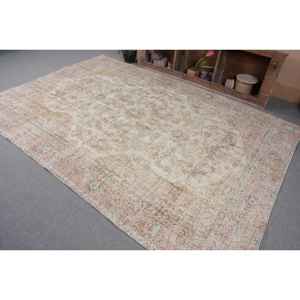 พรมตุรกีโบราณ6.6 x 9.5ft คลาสสิคพื้นที่ขนาดใหญ่สีเบจสีชมพูผ้าขนสัตว์น้ำยางเย็บปะติดปะต่อกันสำหรับวัยรุ่นคลาสสิกสำหรับตกแต่งห้องโถงห้อง - Product Image 3