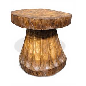Tabouret en bois massif Naga Tribal, fait main, style rustique traditionnel, ottoman capitonné, empilable, pour l'assise dans la chambre ou à l'hôpital - Product Image 3
