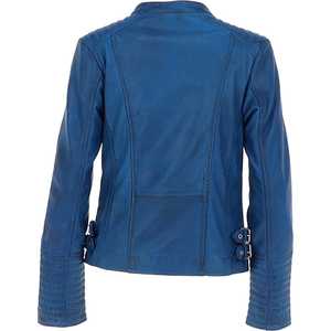 Veste de motard en cuir bleu royal personnalisée en gros de haute qualité fabrication professionnelle support deux poches zippées entièrement hiver - Product Image 3