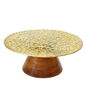 Plat à fruits combiné en métal perforé et en bois Plateau à fruits plaqué or avec base en bois Plat à fruits Offre Spéciale de haute qualité - Product Image 1