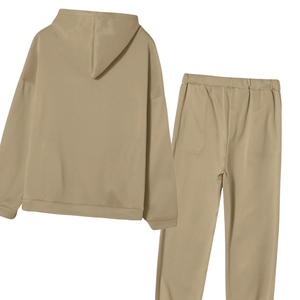 Conjunto de Sudadera con Capucha y Pantalones Deportivos de Felpa de Algodón Beige para Hombre y Mujer, Ropa Deportiva Casual de Invierno, Venta al Por Mayor, Logotipo Personalizado - Product Image 6