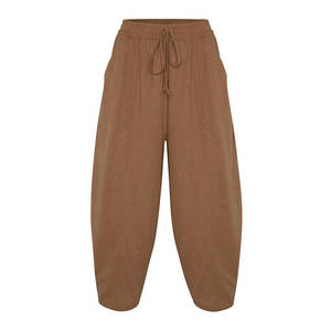 Casual High-Waist <b>Harem</b> <b>Trousers</b> Brown Relaxed Fit Basic Pants - Product Image 1