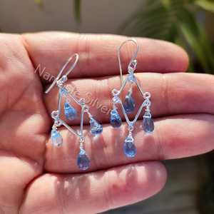 Pendientes Colgantes de Plata de Ley 925 con Topacio Azul, Hechos a Mano, con Cuentas Naturales en Forma de Lágrima, Joyería Dorada, Regalo Perfecto para Ella - Product Image 4