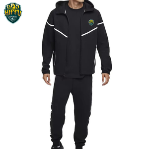 New Arrival Custom Brand Solid 100% Cotton <b>Reflective</b> Hooded Men Tracksuit 2-Piece Set Breathable Quick Dry Fleece Winter - Product Image 1