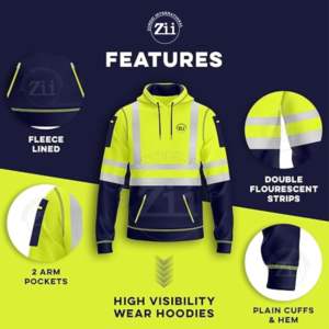 Sweat-shirt à capuche à fermeture éclair personnalisé Caractéristiques de sécurité réfléchissantes Polaire à manches longues en polyester et coton mélangé pour la nuit en plein air - Product Image 3