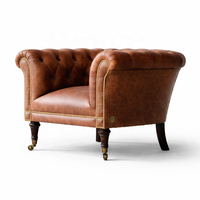 Canapé Chesterfield, style mid-century modern, gonflable, en cuir véritable |   Fauteuil Club Vintage pour Salon, Appartement, Villa |   Fait main