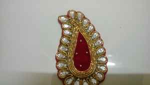 Golden Zari Paisley <b>Applique</b> Patch Handcrafted Embroidered for Mango Motif Saree Ethnic Wedding Decor Fabric Heart Stones Decor - Product Image 2