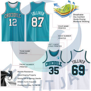 Maillot de combinaison de basket-ball à sublimation double face réversible orange blanc-bleu poudre - Product Image 6