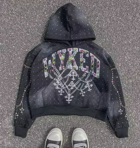 Sudadera con Capucha Extra Grande para Hombre de Alta Calidad Personalizada al por Mayor, Estilo Vintage, Felpa Sólida con Pedrería, Conjunto de Sudaderas Extra Grandes - Product Image 5