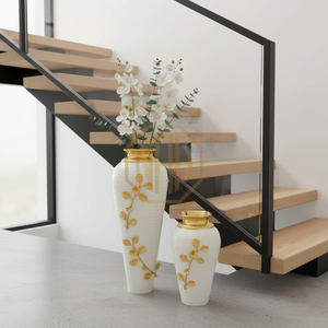 Jarrón de Flores de Hierro Hecho a Mano, Estilo Costero, Diseño Martillado, Cuello Chapado en Oro, Decoración de Lujo para Hoteles y Bodas - Product Image 6