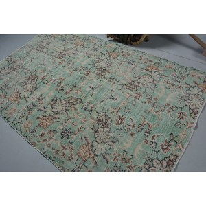 Alfombra turca Vintage de 5,2x8,2 pies, tradicional, verde, Beige, tejido plano, diseño de retazos, Material de lana, látex para sala de estar, Aubusson - Product Image 4