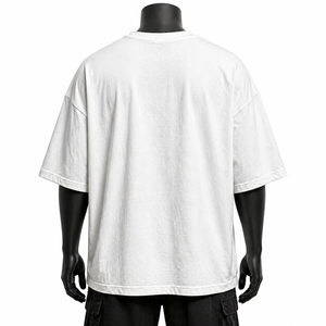 เสื้อยืดโอเวอร์ไซส์สีขาวลายกราฟิกผ้าฝ้ายสตรีทแวร์ผู้ชายทรงดรอปไหล่ รับผลิตตามสั่ง ขายส่ง - Product Image 2