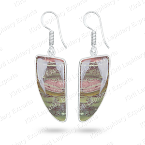 ต่างหูแลนด์สเคป แจสเปอร์ ทำมือ ชุบเงิน บนฐานทองเหลือง ขายส่ง ต่างหูพลอย จากเมืองชัยปุระ อินเดีย ขั้นต่ำสั่งซื้อ 2 ชิ้น - Product Image 5