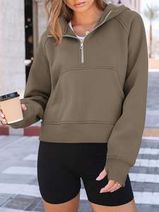 Sweatshirts surdimensionnés personnalisés pour femmes Pull à capuche à demi fermeture éclair Sweats à capuche à manches longues à épaules tombantes - Product Image 3