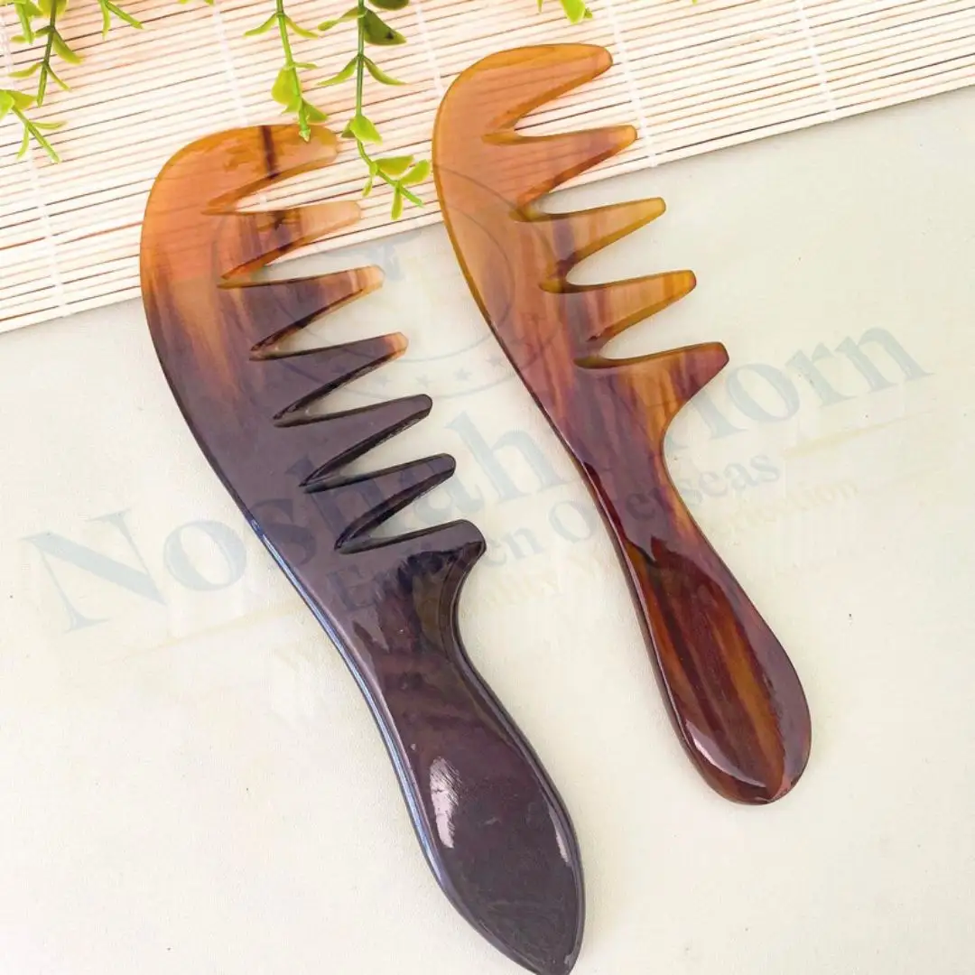 Buffalo Horn Comb Fin Big Teeth Black Baron Buffalo Horn Beard Comb Hair Comb Hand Made Horn Product For Sale