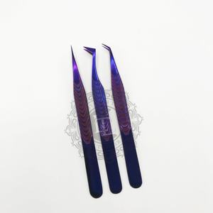 Pince à épiler professionnelle d'extension de cils de haute qualité en acier inoxydable violet de nouveau style avec marque privée de revêtement au plasma - Product Image 3