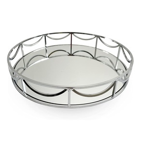 Bandeja DE SERVICIO DE ESPEJO redondo Bandeja de metal y espejo de calidad premium Organizador de almacenamiento de joyas Bandeja de servicio multifuncional - Product Image 1