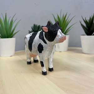 YEEYAYA intagliato a mano 5 \ "scultura in legno statua di mucca per decorazioni per la casa e regalo di natale animali della fattoria e figure dello Zoo - Product Image 1