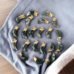 Plata de Ley 925 facetada musgo ágata media luna DIY joyería oro Vermeil galvanizado colgantes finos encantos al por mayor - Product Image 1