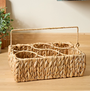 ตะกร้าใส่ของผักตบชวาแบบทำมือมีที่จับ6ช่องอุปกรณ์บนโต๊ะสำหรับรับประทานอาหารในห้องครัวปิกนิก - Product Image 4