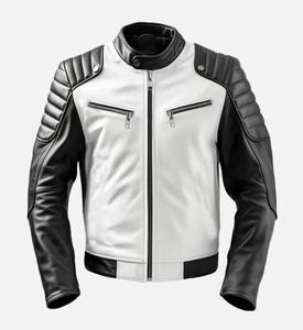 Veste en cuir de motard bicolore pour hommes avec fermeture à glissière Style hiver décontracté fini - Product Image 1