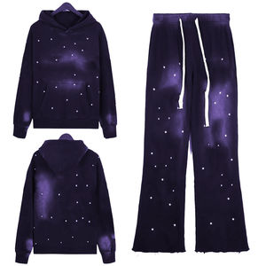 ชุดเสื้อผ้าผู้ชาย 100% ผ้าฝ้าย ฮู้ดดี้ประดับเพชร กางเกงขาบาน ชุดวอร์มผู้ชาย ขายส่ง ราคาสมเหตุสมผล บริการ OEM - Product Image 5