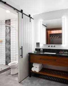 Interior Wooden Sliding Barn Door With Hardware For USA Hotel Bathrooms