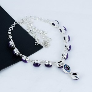 Collier pendentif en argent sterling 925 massif avec pierre précieuse naturelle ovale taille cabochon, améthyste de haute qualité, cadeau de fiançailles pour femme - Product Image 4