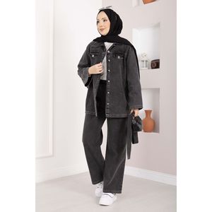 Traje Casual de Mezclilla Negro con Detalle de Cinturón, Chaqueta y Pantalones - Product Image 5