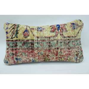 Multicolor Vintage Floral Kantha <b>Patchwork</b> Wool Pillow 8x16 Inch Decorative Cushion for <b>Bedding</b> Floor Woven Embroidered Print - Product Image 1