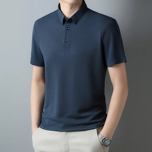 <b>Men</b> Ice Silk <b>POLO</b> Shirt Short Sleeve T-shirt Jacquard Non Iron Lapel Collar Business Youth Popular Male <b>Tops</b> Casual T-shirt - Product Image 3
