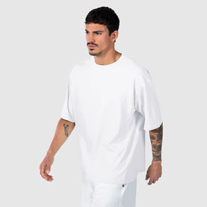 Camisetas de verano de ajuste cuadrado para hombre, camisetas personalizadas de 100% algodón de un solo Color sólido con cuello redondo de punto OEM, camisetas de talla grande al por mayor para hombre - Product Image 2