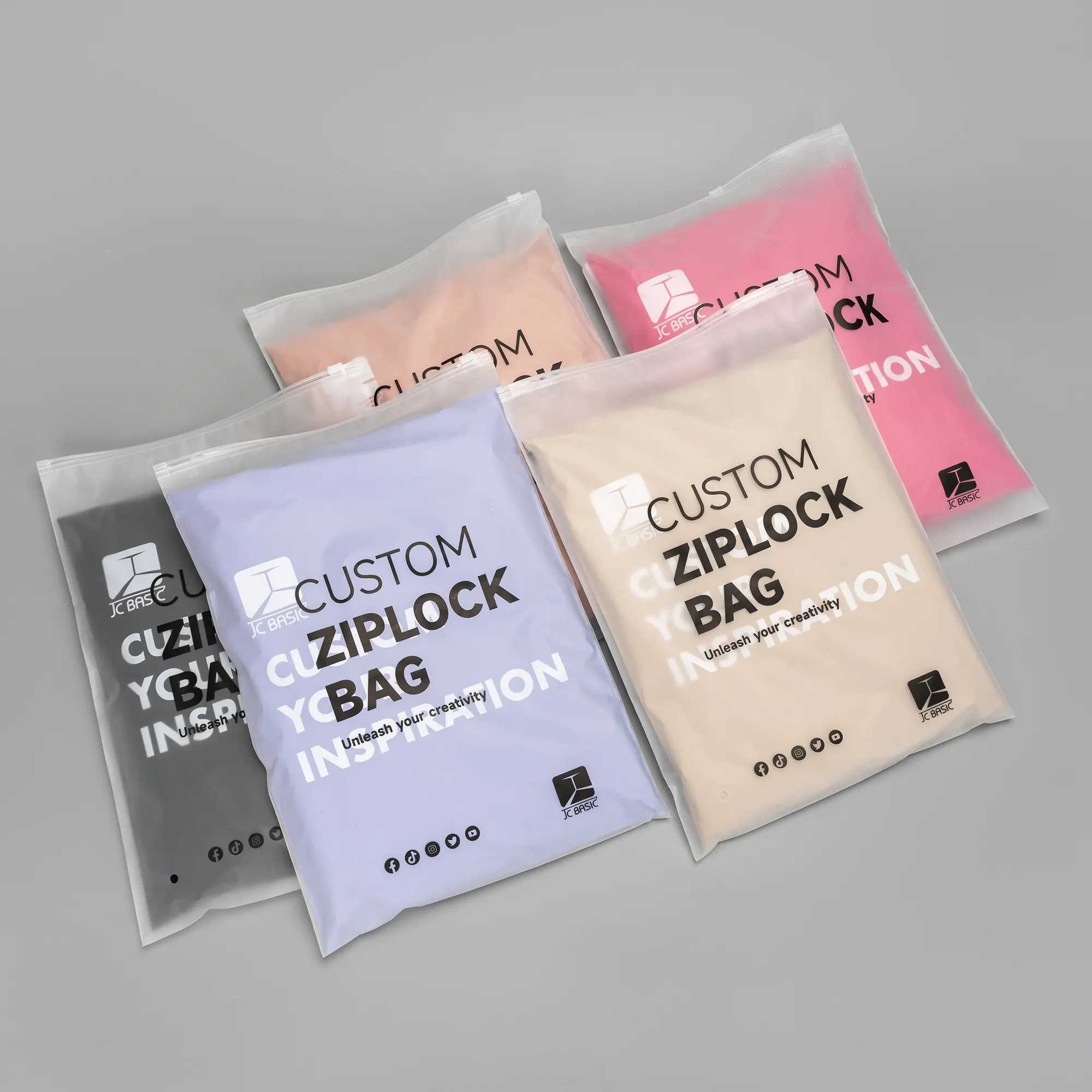 Kunden spezifischer Druck Kunststoff Poly Zip Lock Verpackung Taschen für Kleidung Reiß verschluss taschen mit Logo Luxus Kleidung Taschen Transparent PE