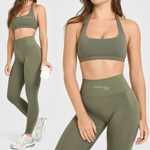 Conjunto de ropa de Yoga para Fitness de 2 piezas de alta calidad, logotipo personalizado, secado rápido, transpirable, Sexy, ropa deportiva para gimnasio, conjunto de mallas, conjuntos de ropa activa - Product Image 1