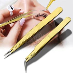 Offre Spéciale de haute qualité cils droits pince à épiler en acier inoxydable outil de maquillage pointe inclinée Logo de couleur personnalisé - Product Image 5