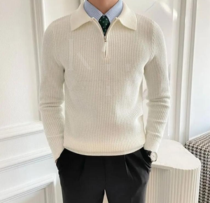 Automne et hiver pull à demi-fermeture éclair pour hommes pull tricoté décontracté tendance japonaise avec coupe confortable et logo avant - Product Image 6