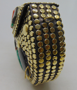 Metal Clutch Handmade Brass Black Resin Stone Metal Clutch Gold Purse Evening <b>Bags</b> - Product Image 5