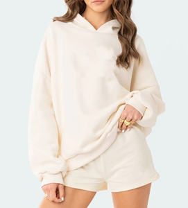 OEM/ODM Sweats à capuche pour femmes de haute qualité Sweats à capuche amples pour femmes 100% coton éponge française Pull à épaules tombantes Sweat-shirt pour femmes - Product Image 2