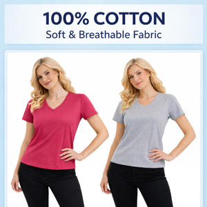 Camisetas de Verano para Mujer, Cuello en V, Manga Corta, Transpirables, 100% Algodón, con Logotipo, Tallas S-XXL - Product Image 2