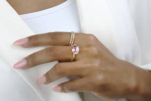 Delicado Natural rosa cuarzo facetado piedra preciosa pura Plata de Ley 925 anillos de forma ovalada joyería fina pequeños anillos de Piedra Rosa - Product Image 2