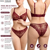 Ensemble de lingerie sexy en dentelle florale Waistdear pour femme, soutien-gorge push-up et culotte en maille transparente, respirant