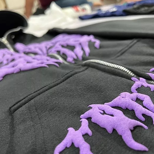 High End Custom Puff Oversized Vintage Acid Wash Fleece Zip <b>Hoodie</b> No Drawstring Double Zipper Sun Faded Zip up <b>Thermal</b> <b>Hoodie</b> - Product Image 5